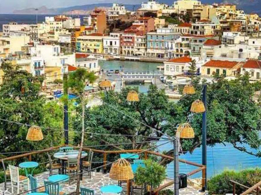 Dining terrace overlooking Lake Voulismeni at Gioma Meze restaurant